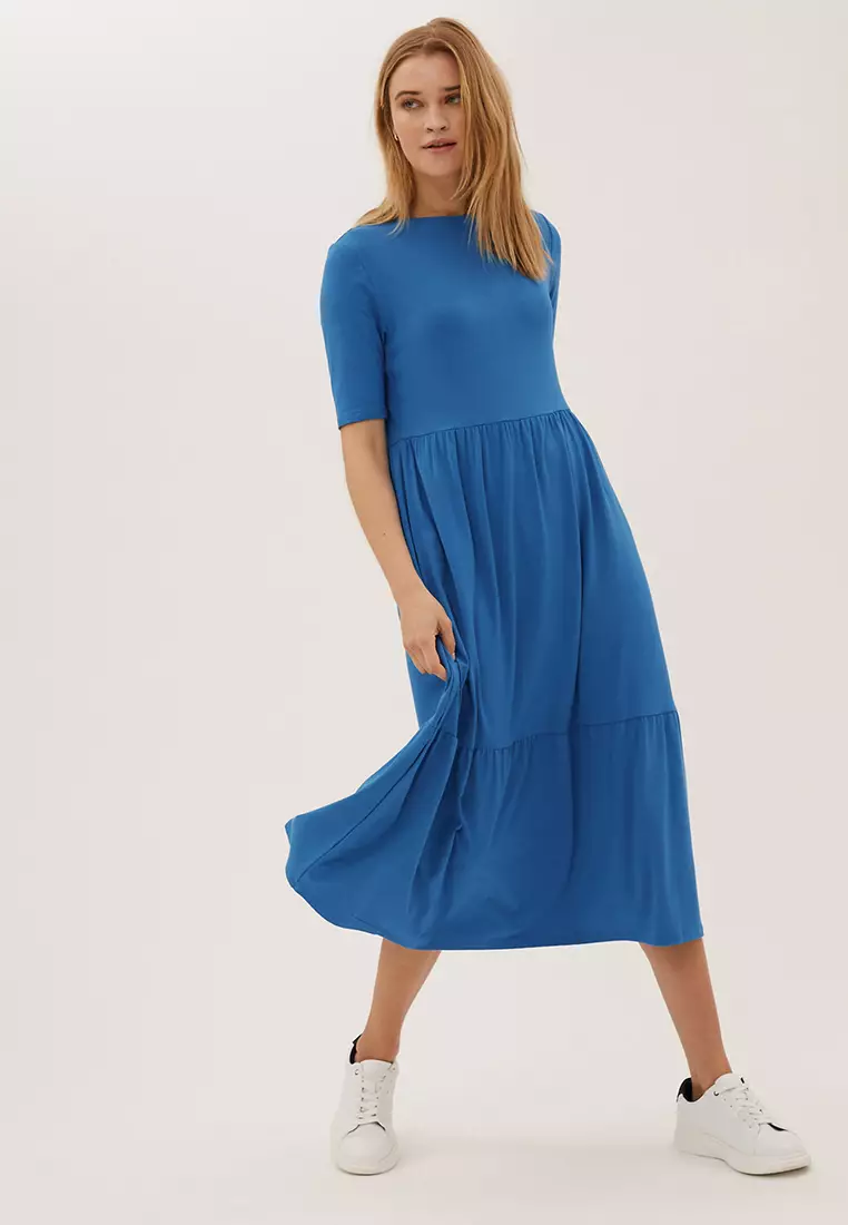 Jual Marks & Spencer Jersey Short Sleeve Midi Tiered Dress Original ...