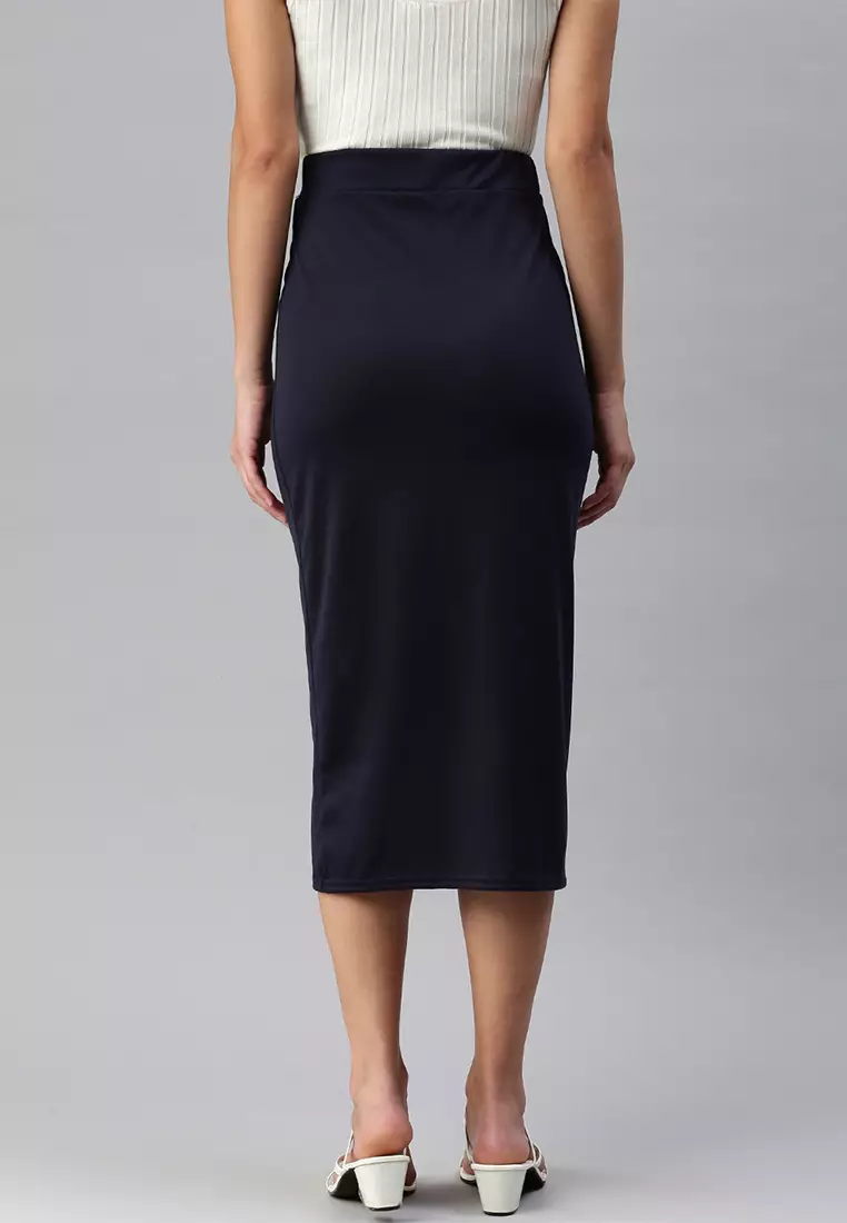 Navy Knitted Long Tube Skirt