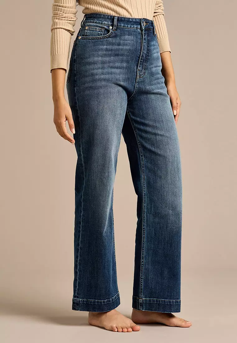 GWD Dixie Indigo Mid Wash Straight Leg Denim Jean