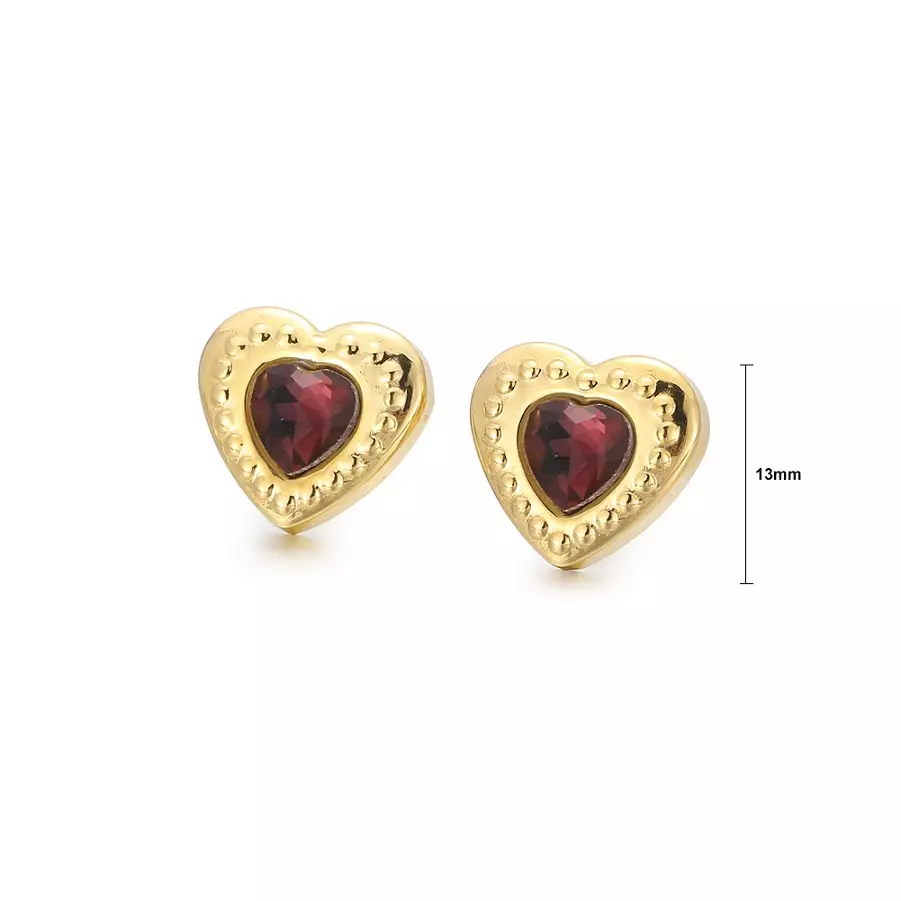 Glamorousky Fashion Simple Plated Gold 316L Stainless Steel Heart Stud Earrings with Purple Cubic Zirconia