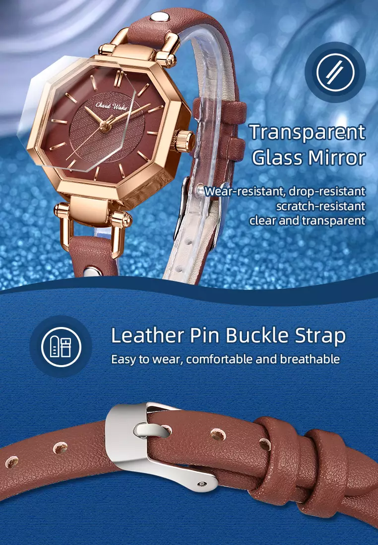 Jam Tangan Wanita Korea Anti Air Original Kuarsa Wanita Tali Kulit Jam Tangan Cewek Kotak Indah brown