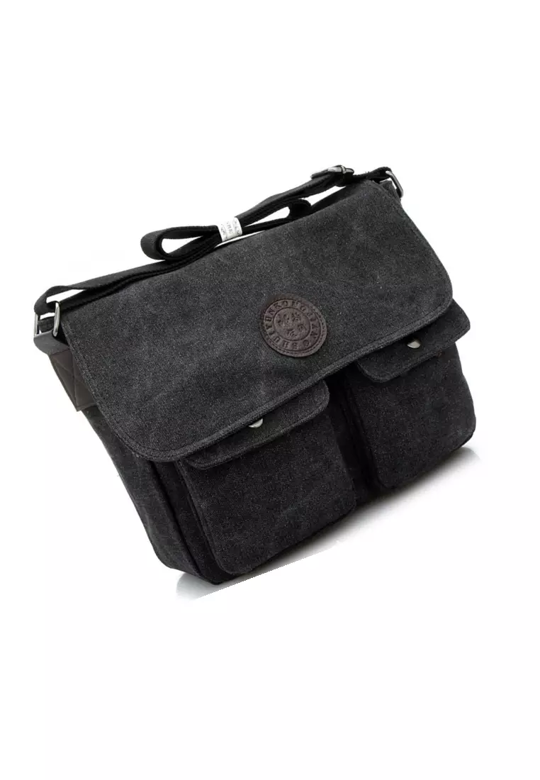 Corner Tas Selempang Pria Wanita Messenger Bag Many Slot Bahan Canvas ORIGINAL - Black