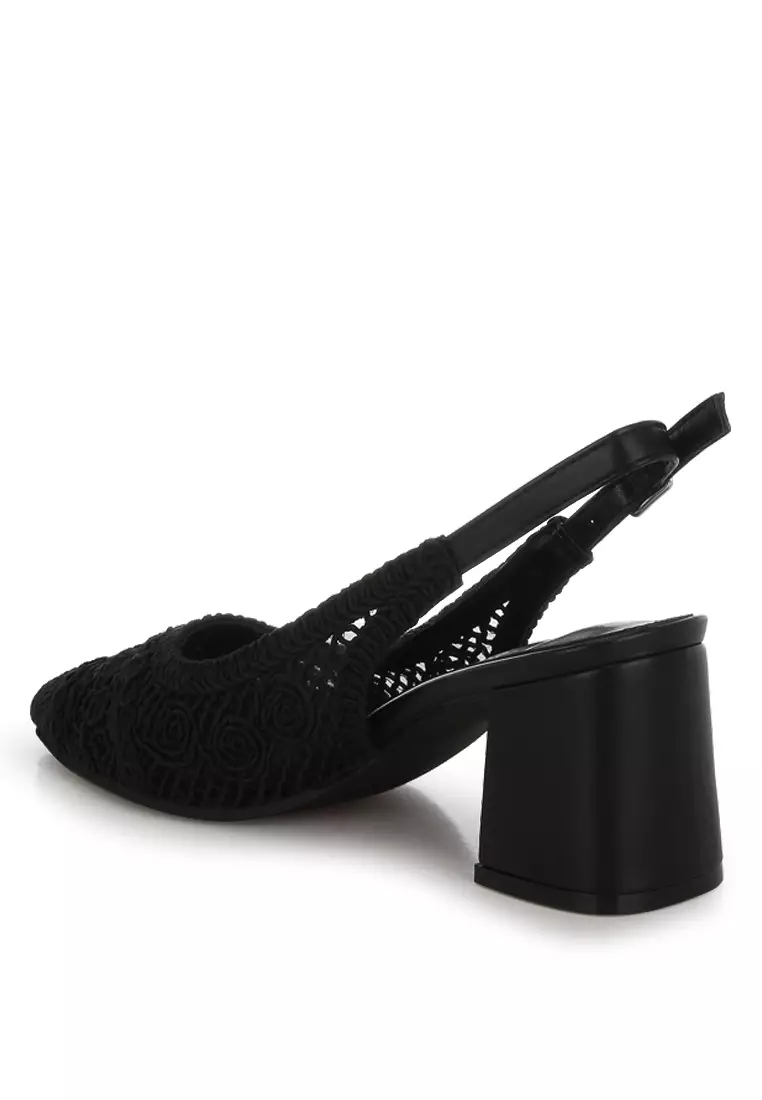 Woven Design Slingback Sandals in Black