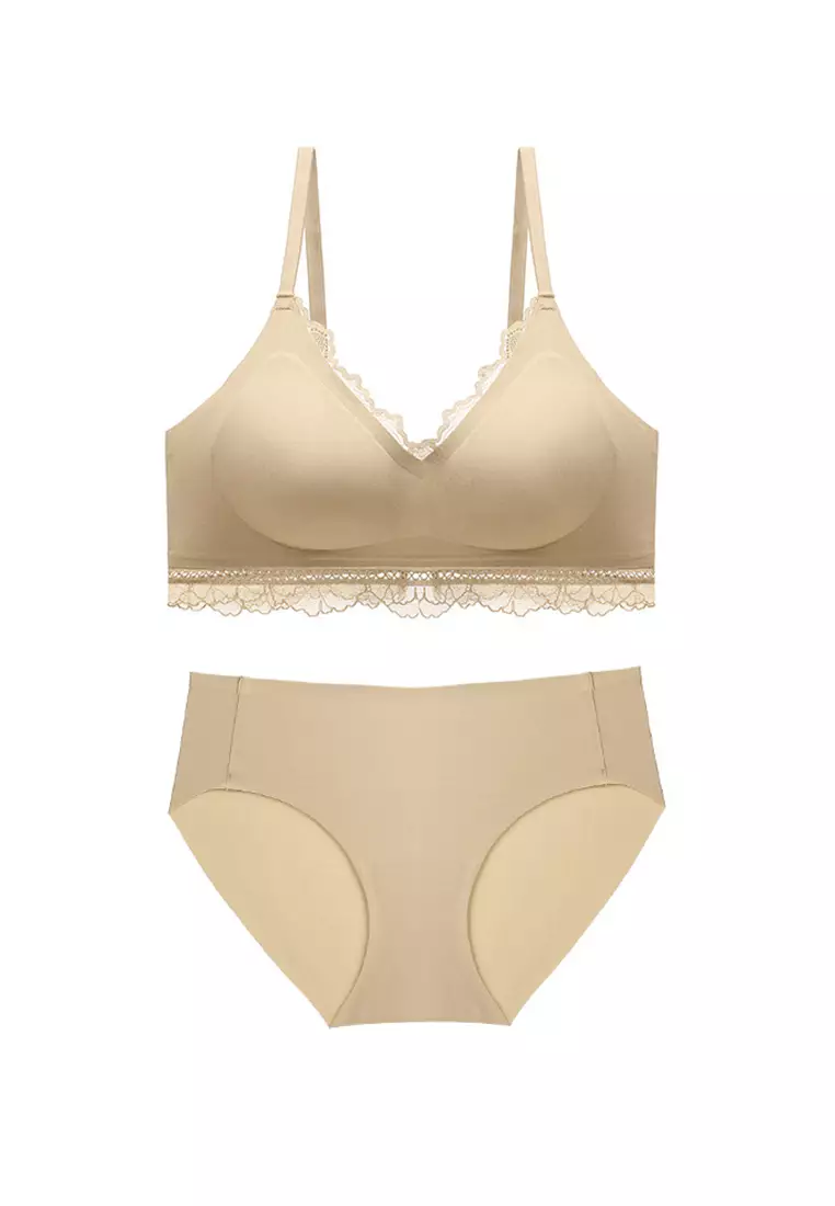 Buy ZITIQUE Women's Plain Seamless Lace-trimmed Lingerie Set (Bra and  Underwear) - Yellow 2024 Online