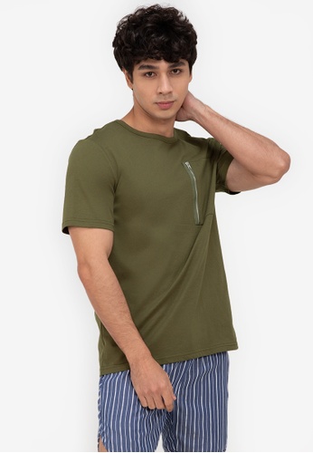ZALORA BASICS green Vertical Zip Pocket T-Shirt 40396AA091D8A3GS_1
