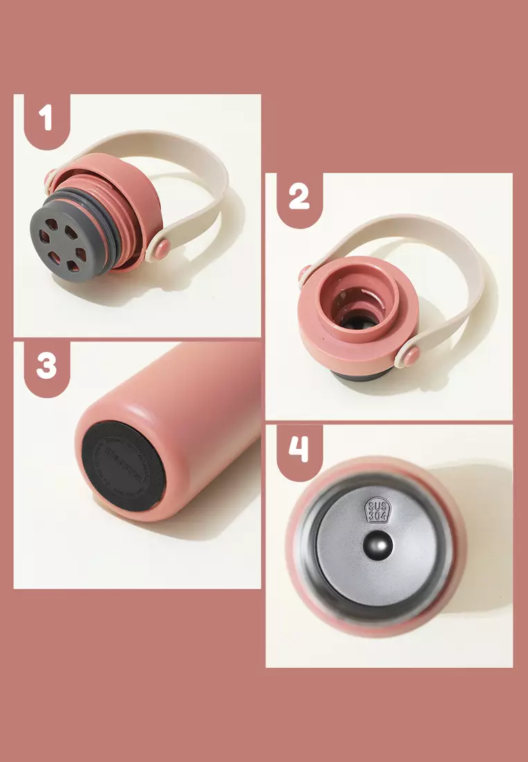 Wakakids Botol Minum Termos Stainless Steel Vacuum Cup Tumbler dengan Pegangan Silikon 500ml K2366 Venrc Pink