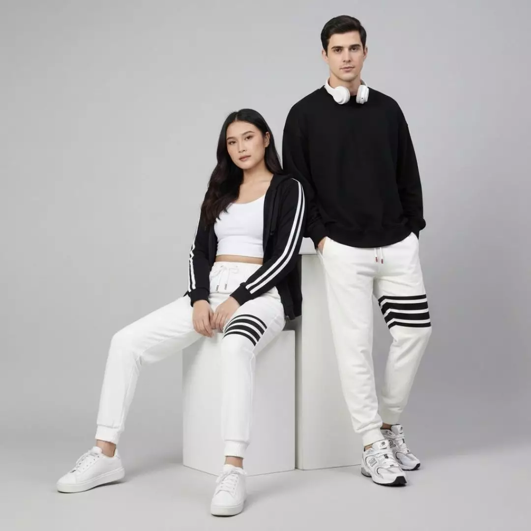 Celana Panjang Pria - Stripe Jogger Sporty Pants Putih