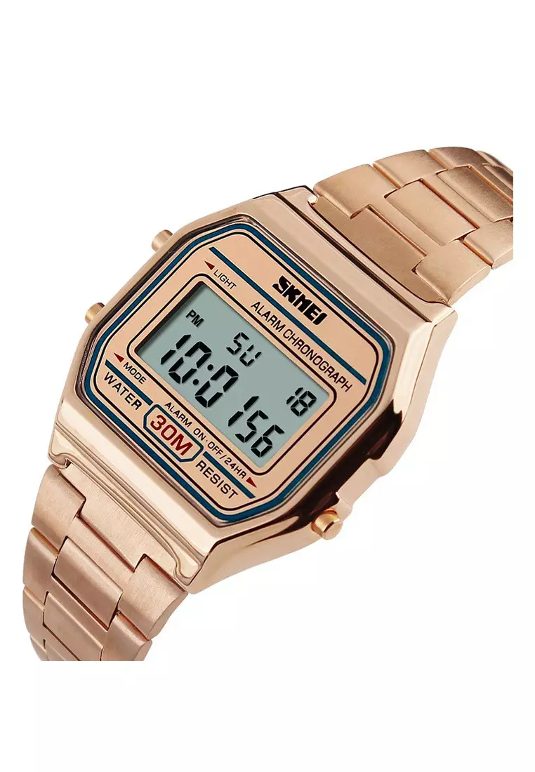 Skmei - Jam Tangan Digital Pria - Rosegold - Stainless Steel Bracelet - 1123-I