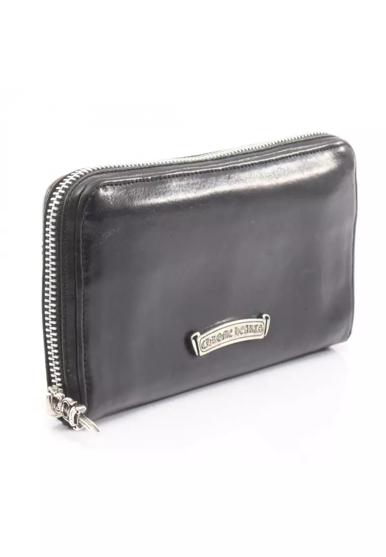 Pre-Loved Chrome Hearts REC F ZIP BS round zipper long wallet leather black