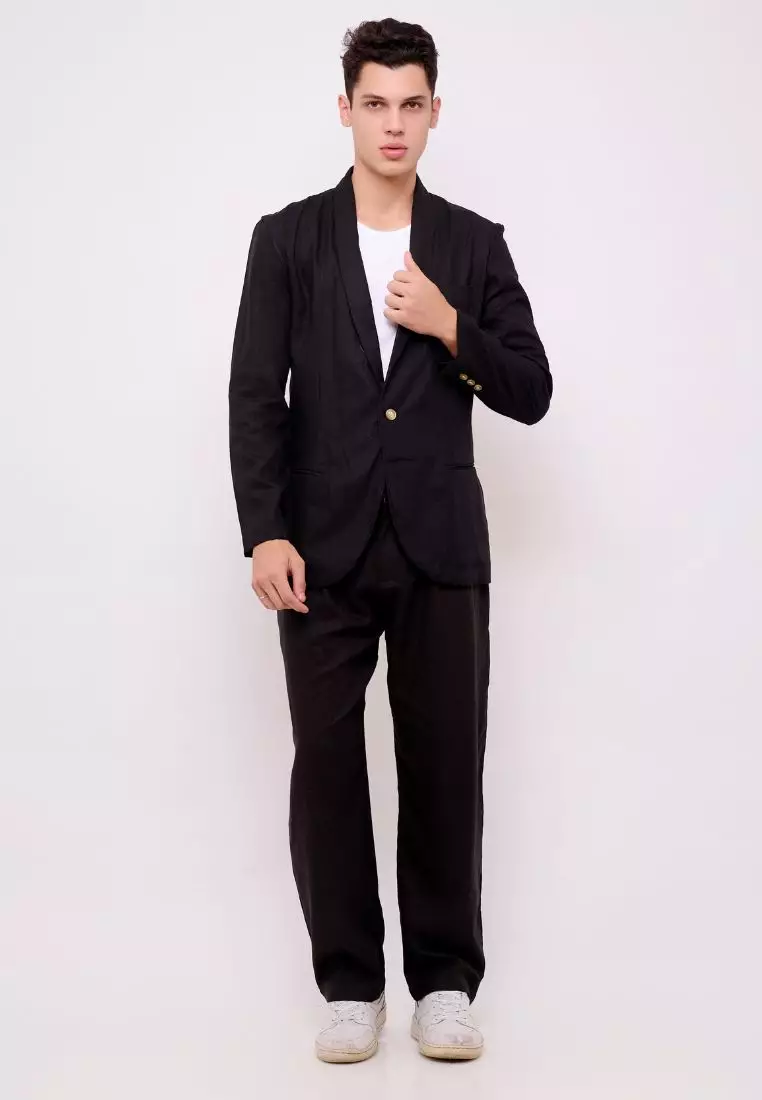 Midnight Blazer Linen Pria Hitam - Linen Blazer Men Black