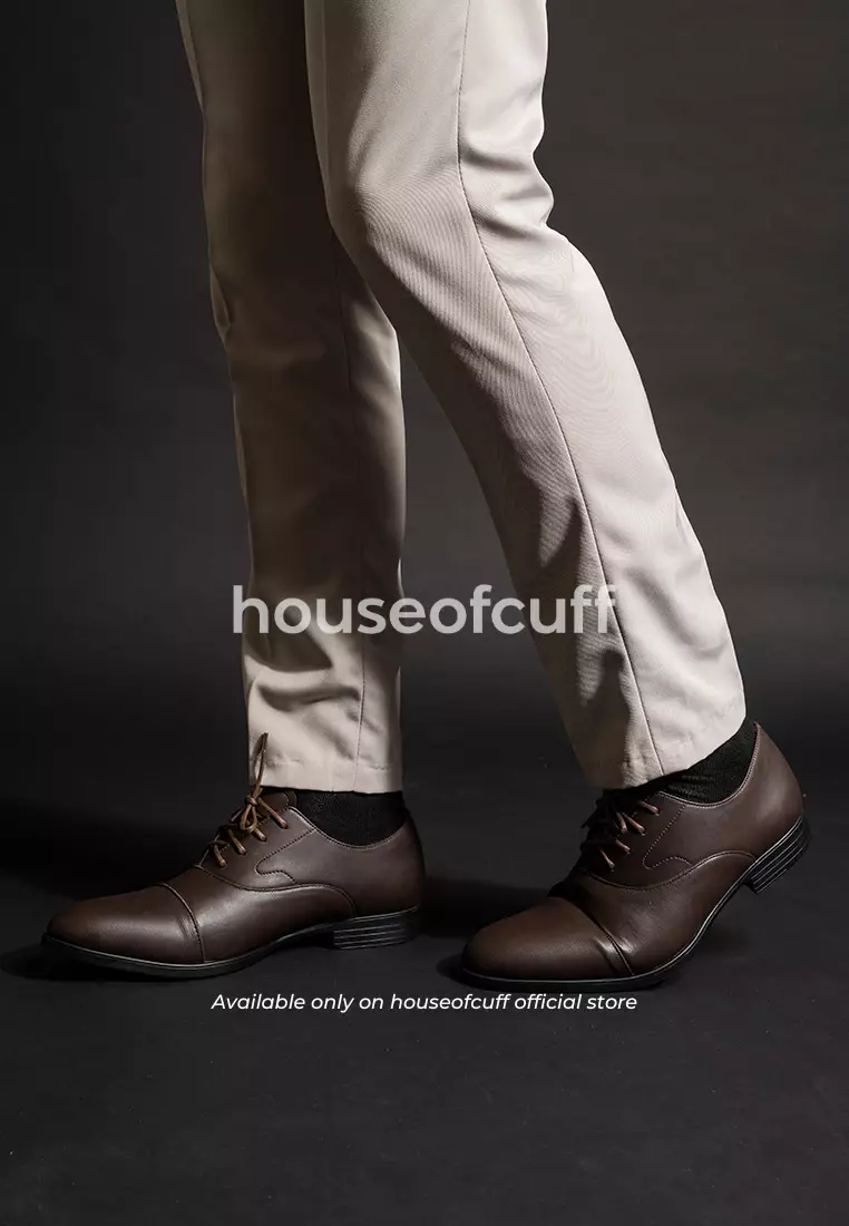 Sepatu kulit pria formal pantofel oxford quarter cap toe coklat tua