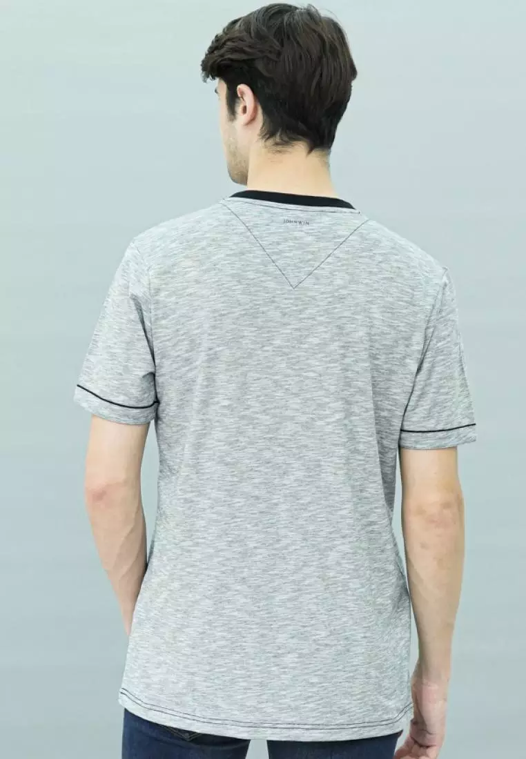 Johnwin - Kaos Henley - Kaos Lengan Pendek - Putih - APS.621.M407.33.C-S/S