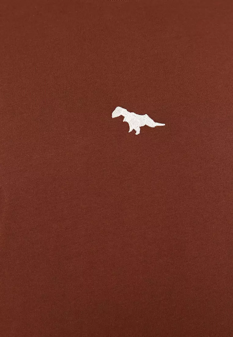 Brown Oversize/Wide Cutting Dinosaur Embroidered 100% Cotton T-Shirt TMNSS23TS00243 TMNSS23TS00243