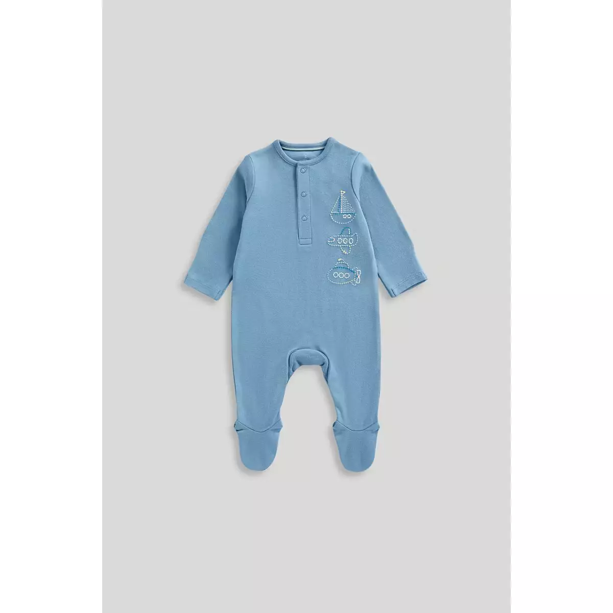 Mothercare Travel All-in-Ones - 3 Pack - Set Terusan Bayi Laki-laki (Biru)