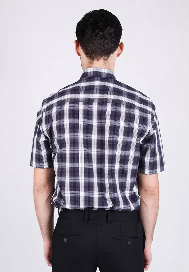 Johnwin - Kemeja Formal - SS - Navy Putih - FSH.650.W241.515.C S/S