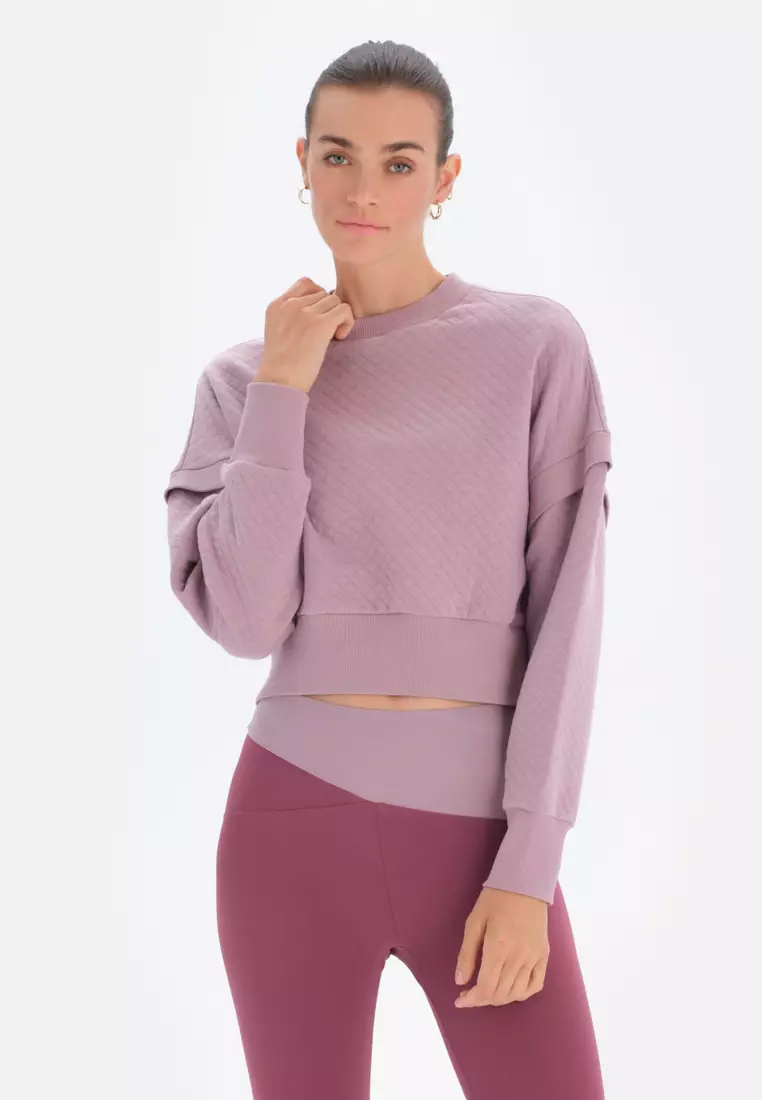 Lilac Sweatshirt, Crew Neck, Cropped, Long Sleeve Activewear for Women