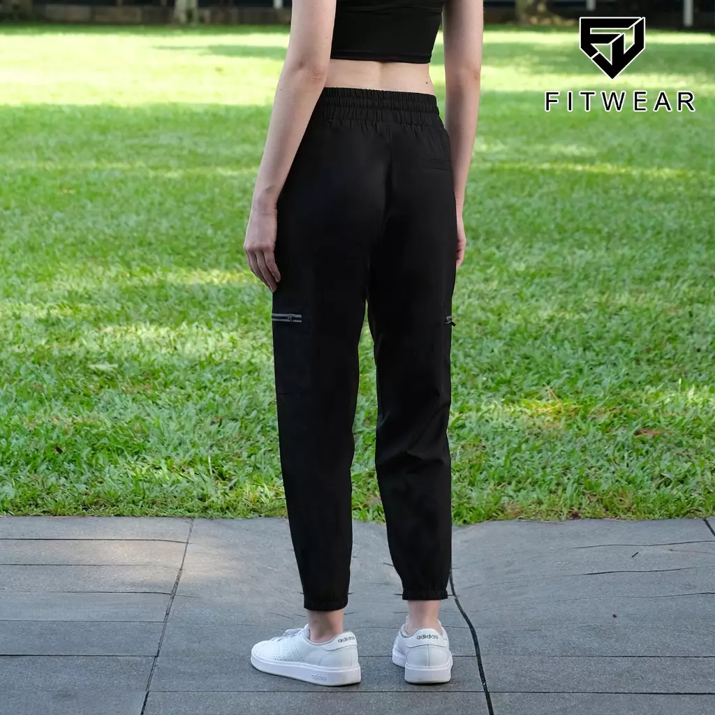 Fitwear Jogger Olahraga Wanita BONNIE 4 POCKET STRIPE DRYFIT OVERSIZE - BLACK