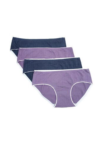 Kiss & Tell multi 4 Pack Lucy Heart Shape Cotton Panties in Navy & Purple AB941US7DA28CAGS_1