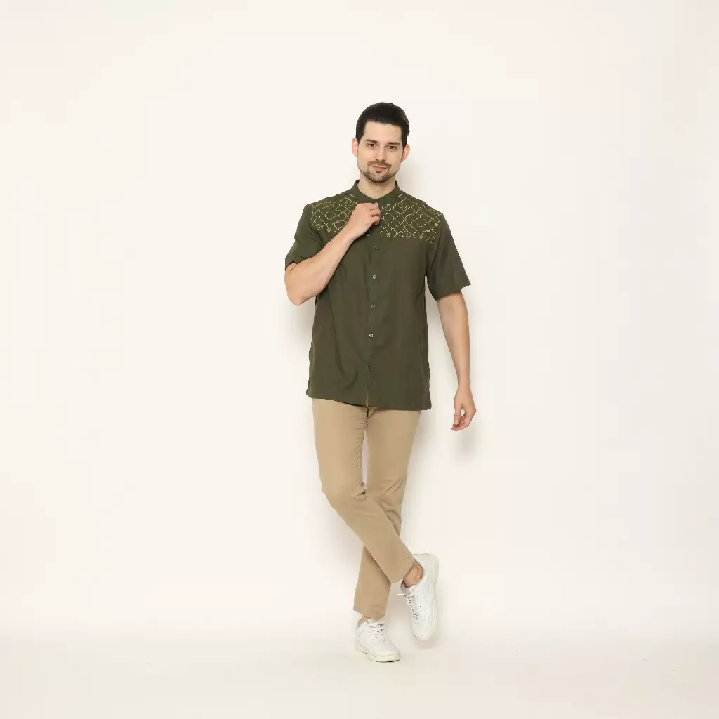 AMK Kemeja Koko Pria Lengan Pendek KK HADDID S/S Dark Olive