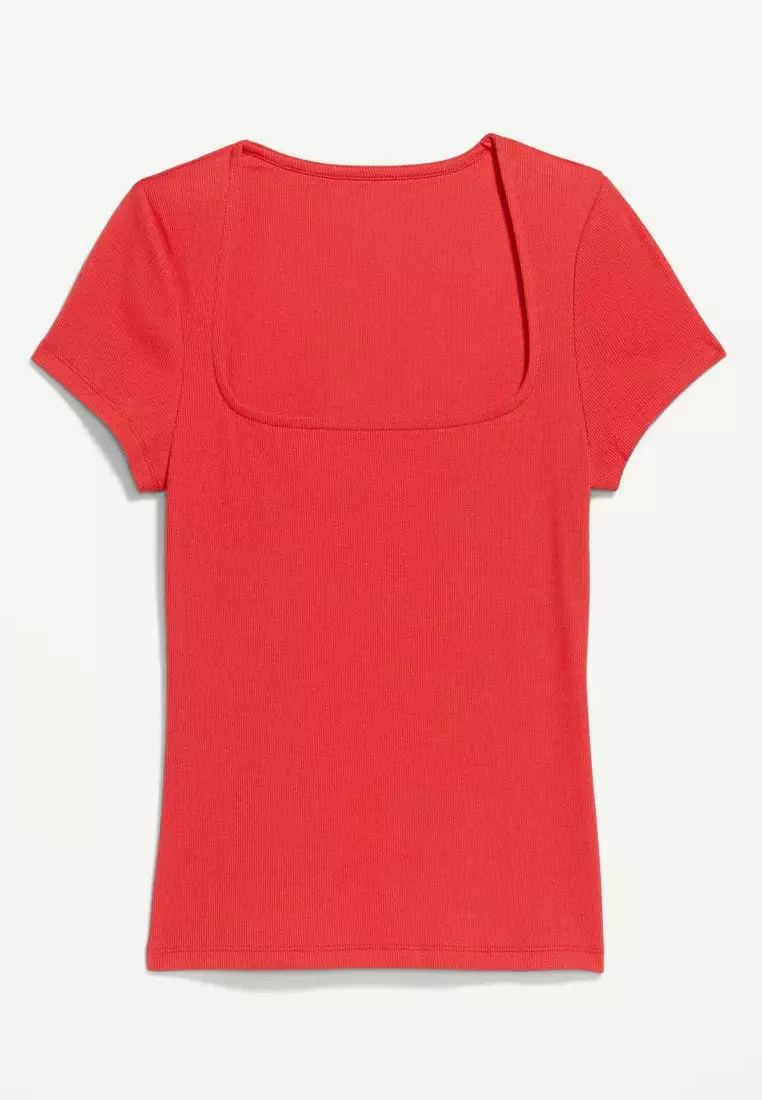 Ribbed Square-Neck T-Shirt