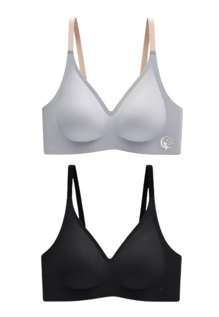 2 Pack Premium Olivia Seamless Wireless Paded Push Up Bra in Blue and Black