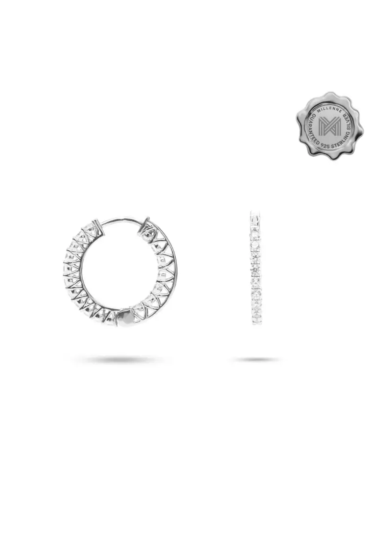 Made For The Night Flat Sun Cubic Zirconia Rhodium Hoop Earrings with 925 Sterling Silver