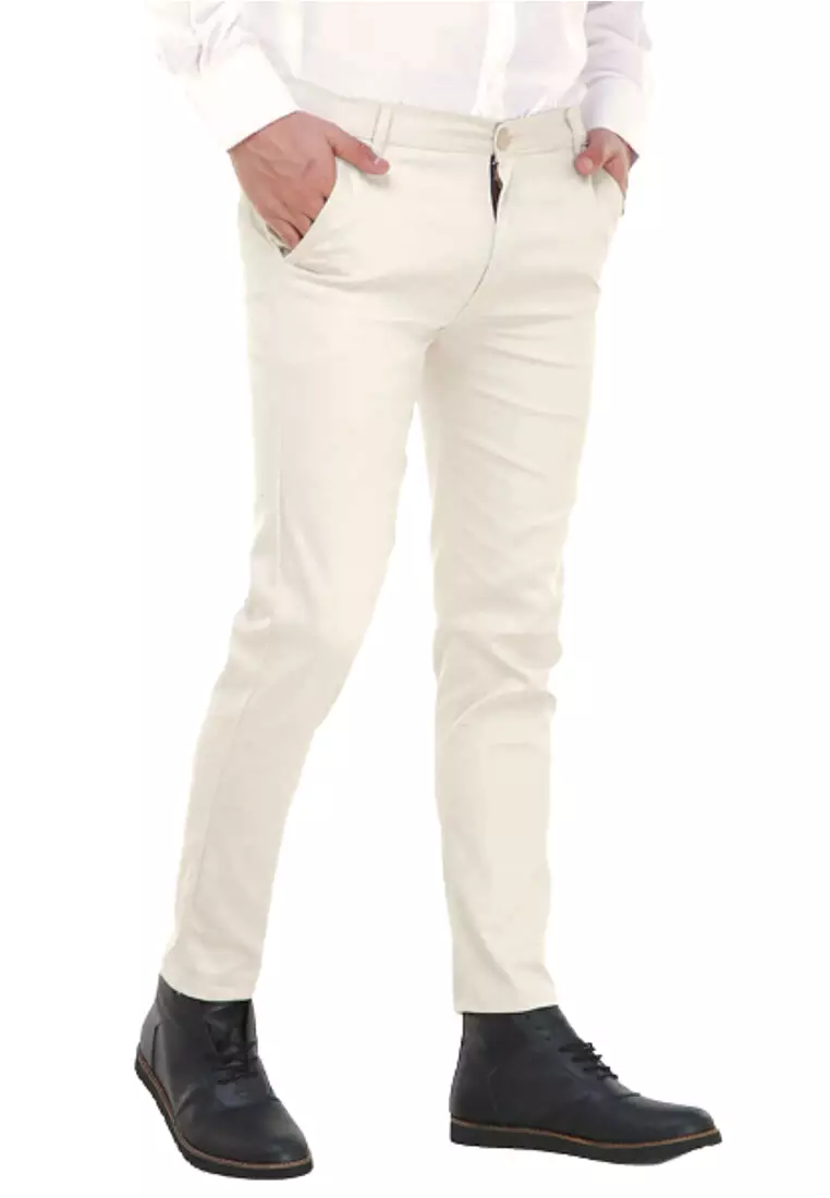 Locko Celana Panjang Chino Pria Polos Slim Fit Casual Long Pants Material Twill Sweding ORIGINAL - Cream