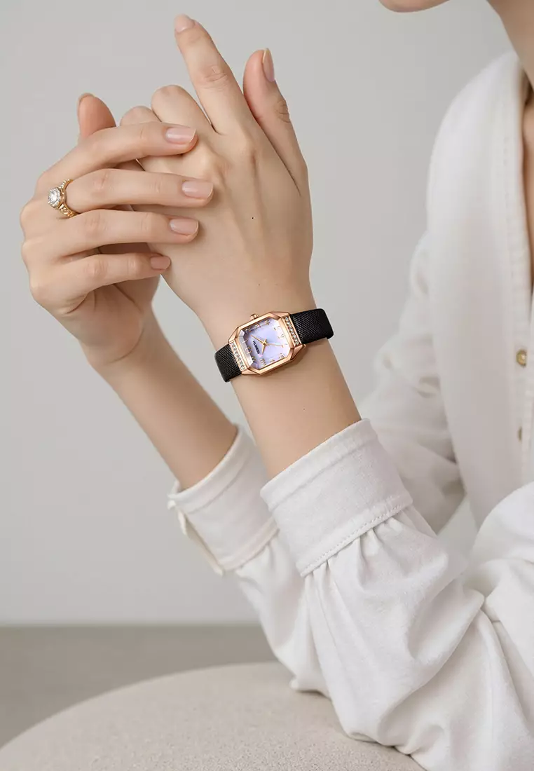 Jam Tangan Wanita Korea Fashion Anti Air Original Tali Kulit Jam Tangan Cewek blackwhite