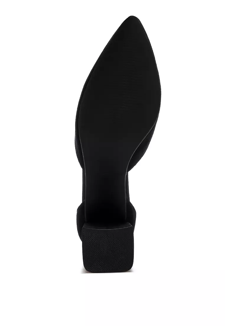 Microfiber Block Heel Sandals in Black