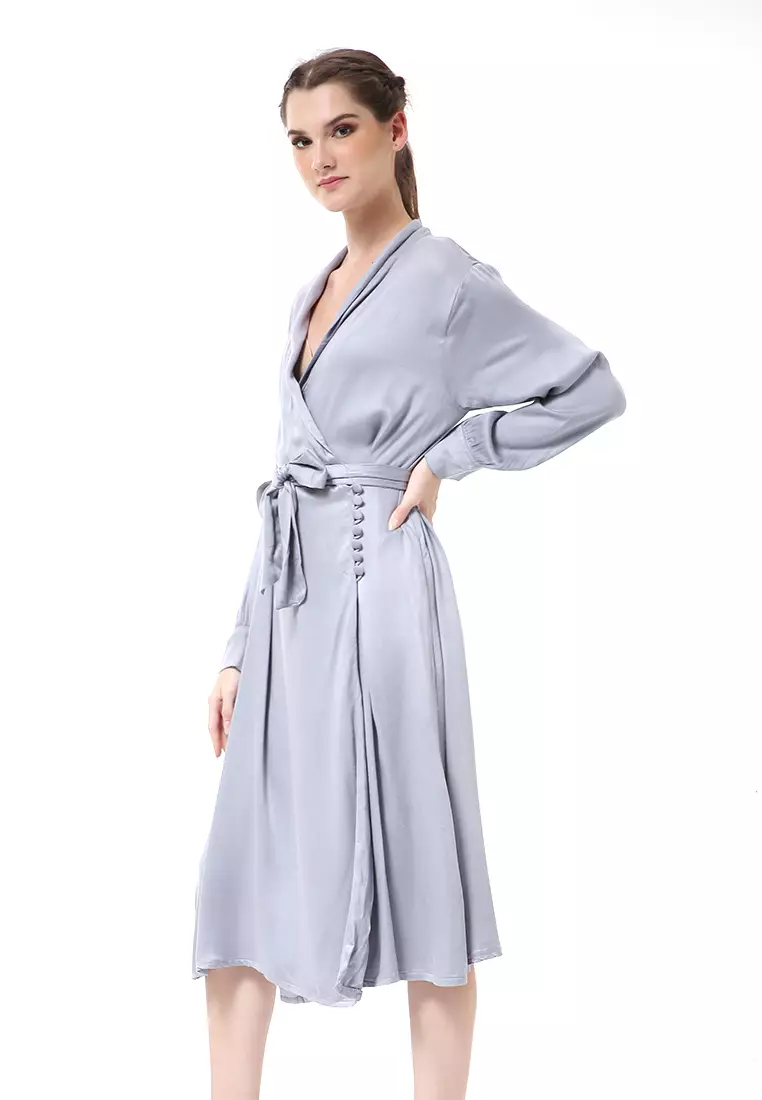 Rachel Dress Wanita Lengan Panjang Busui Frendly Model Stylish Material Cotton Rayon ORIGINAL - Gray