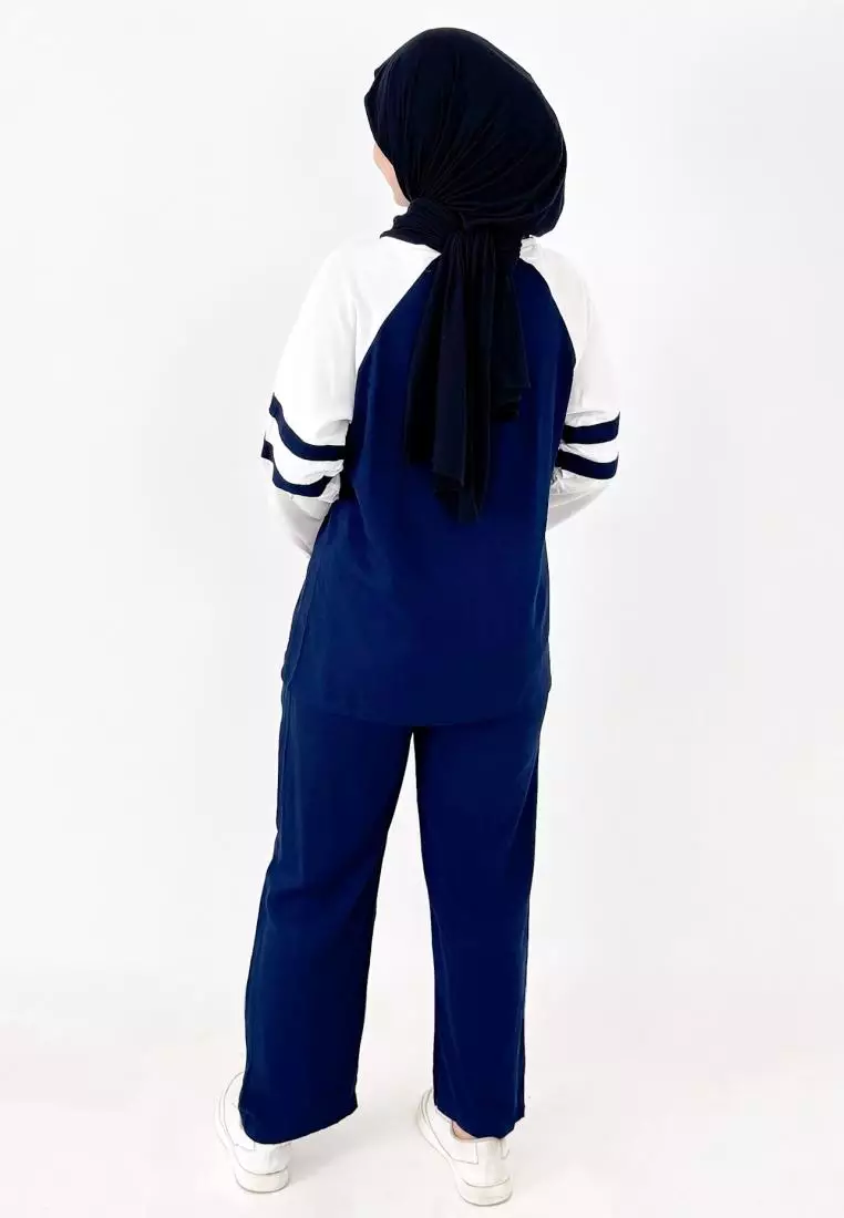 Set Katun Helmi (Setelan Piyama lengan Panjang Wanita) Navy
