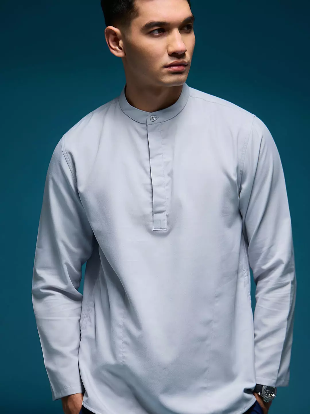 OXCON Kemeja koko Tangan Panjang Collarless Azfar Light Grey