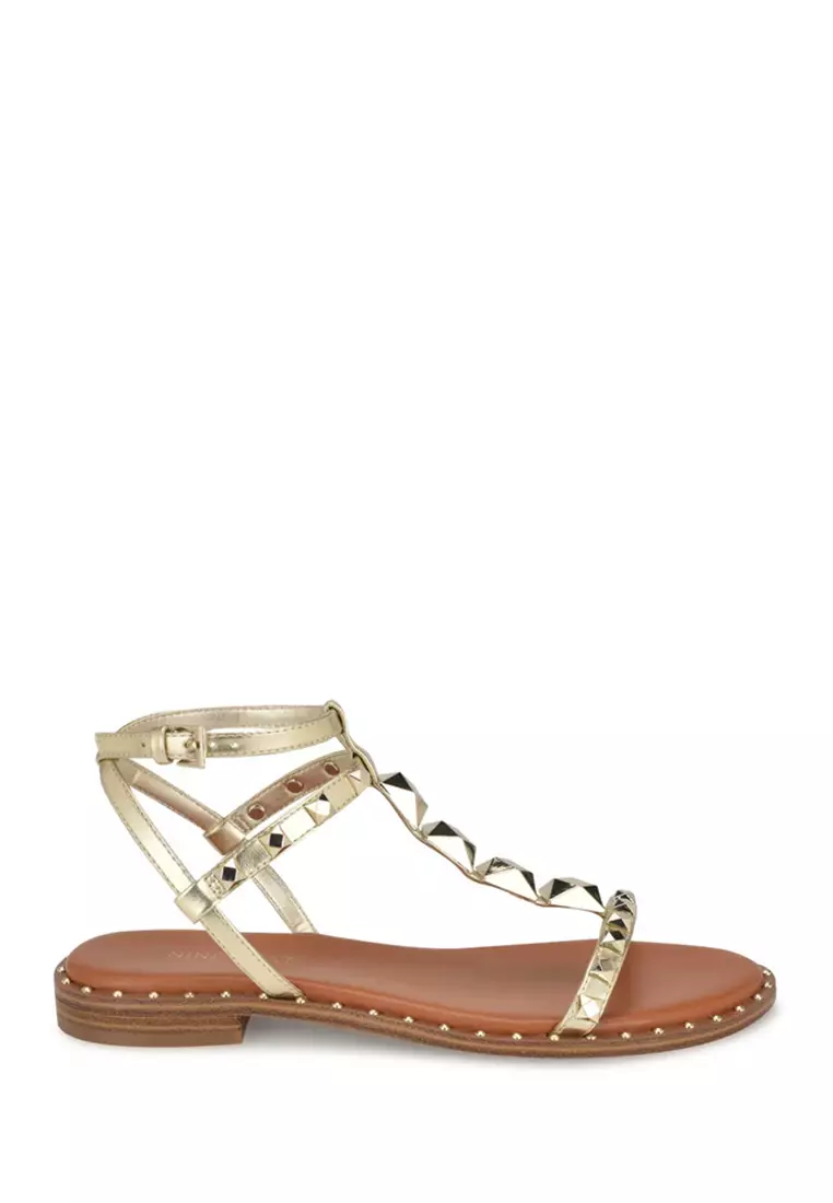 Discount on Nine West  shoes - SKU: Marcila3 Studded Ankle Strap Sandals Gold
