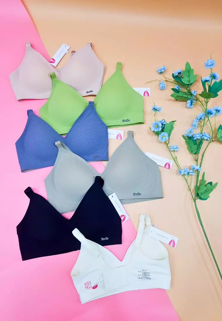 Special Bundle Premium Melanie Seamless Wireless Padded Support Bra in Green Apple and Nipple Cover Pads Flower in Black