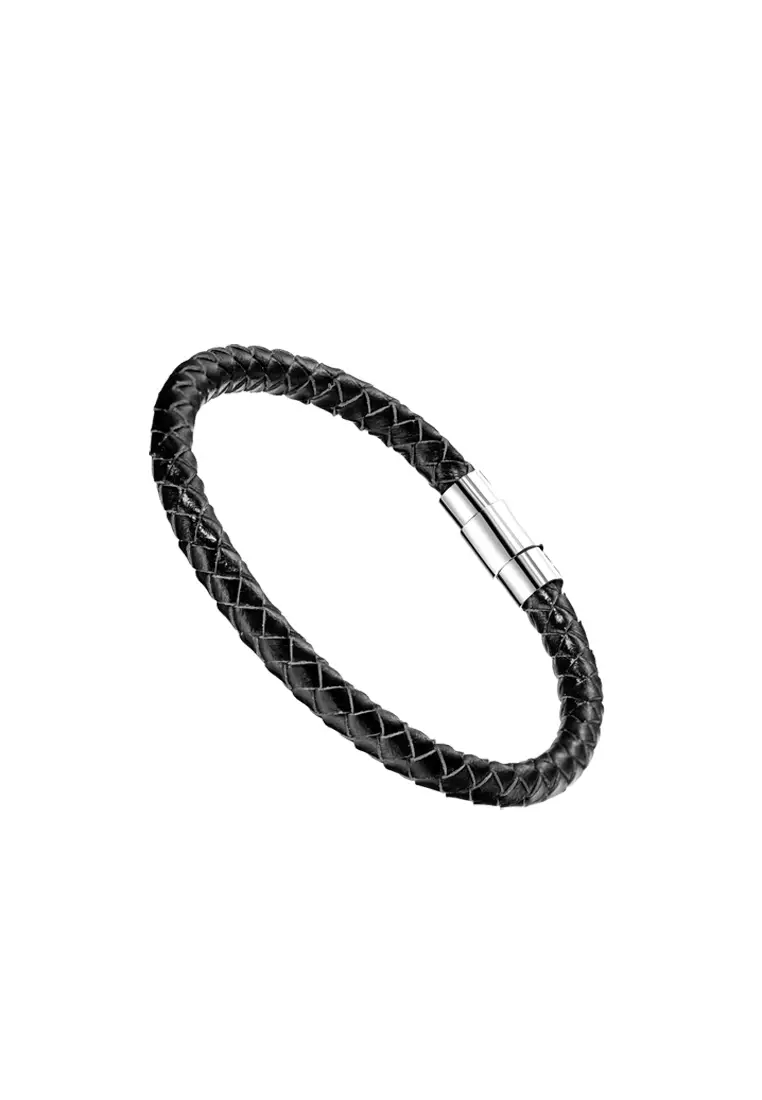 Oxhide Leather Bracelet Braided Black
