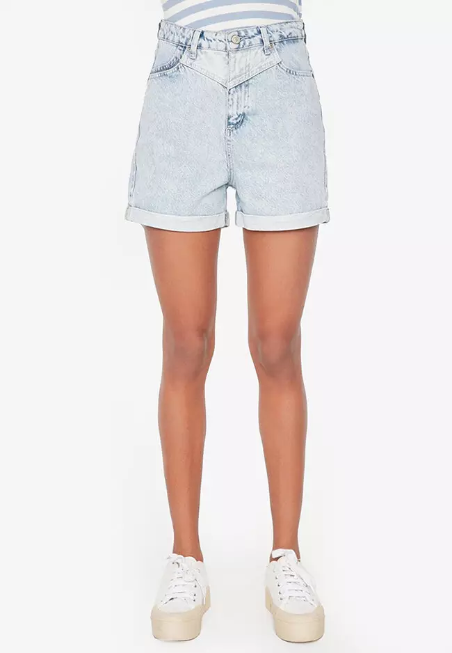 Color block sale denim shorts