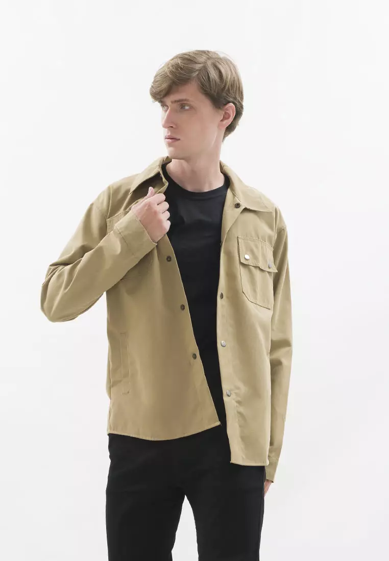 Jaket parka outer jaket pria semi parka warna krem