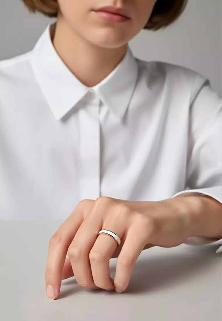 Ceres Timeless Ring White Enamel Ring in Rose Gold