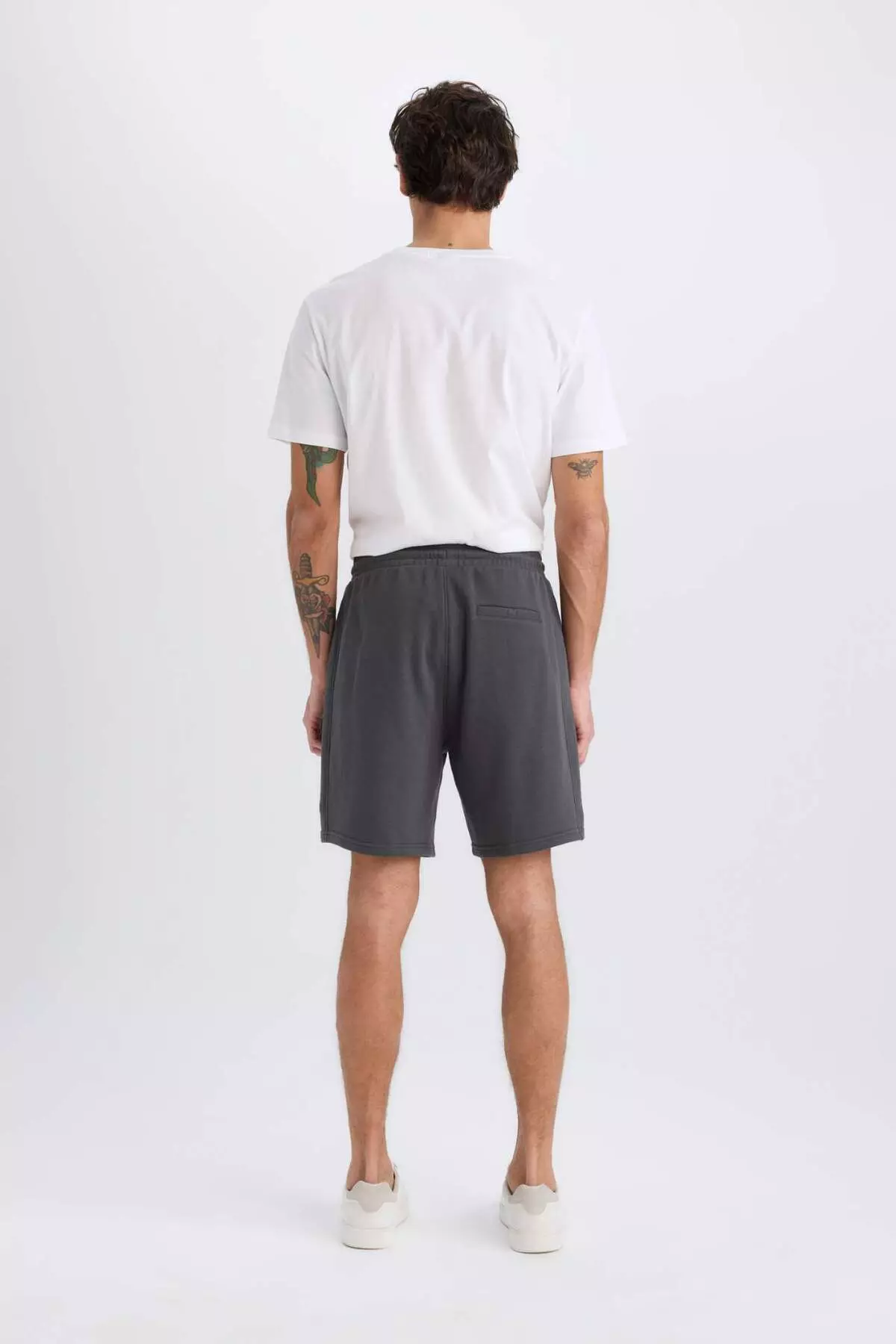 Regular Fit Straight Leg Lace-Up Waist Basic Plain Shorts with Pockets B8672Ax25Sp