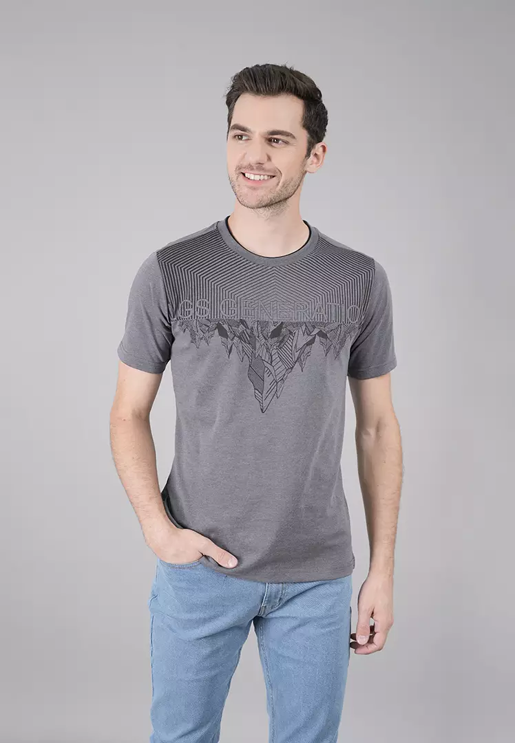 LGS - Kaos Casual Pria - Lengan Pendek - Motif Sablon - Warna Abu-Abu Muda - JTS.322.S3148F.01.C