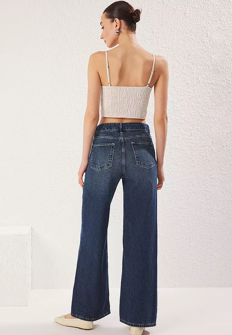 Dark Blue Low Waist Extra Wide Leg Jeans