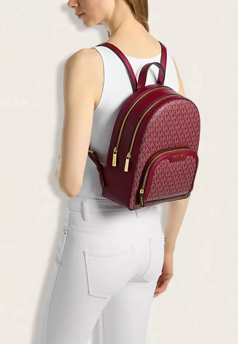 Michael Kors Jaycee Medium Signature Logo Backpack Cherry