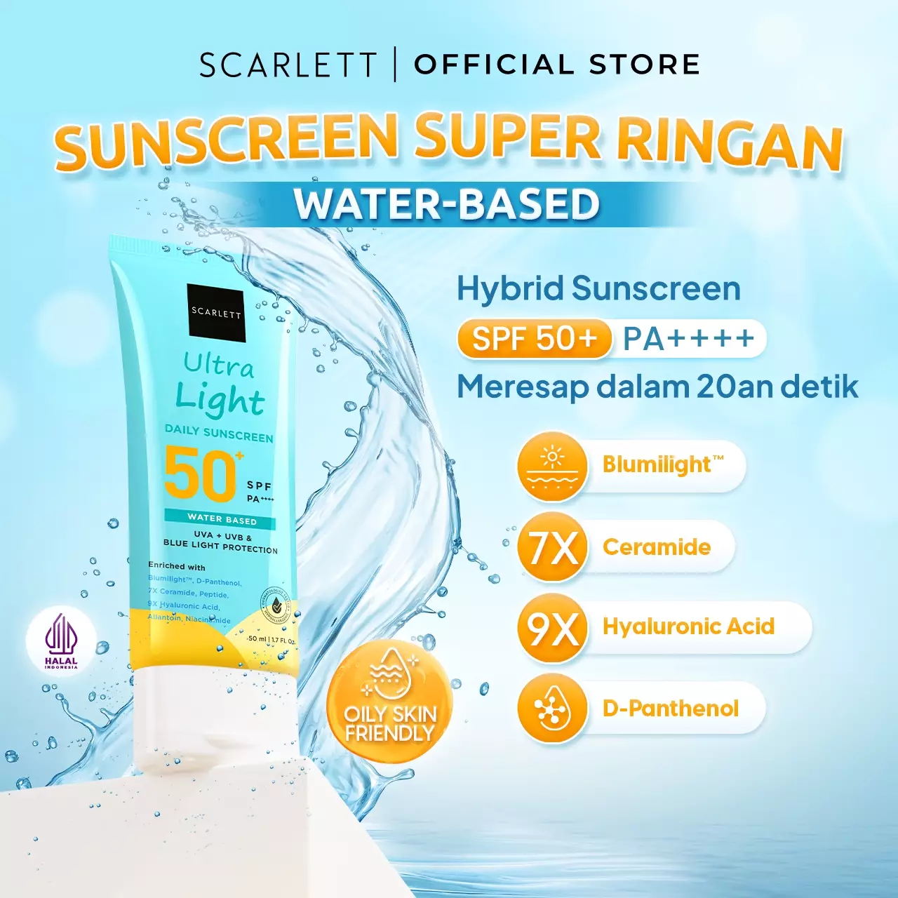 Scarlett Whitening 7x Ceramide Moisturizer + Peeling Gel Peeling So Good + Ultra Light Daily Sunscreen SPF 50+ PA++++