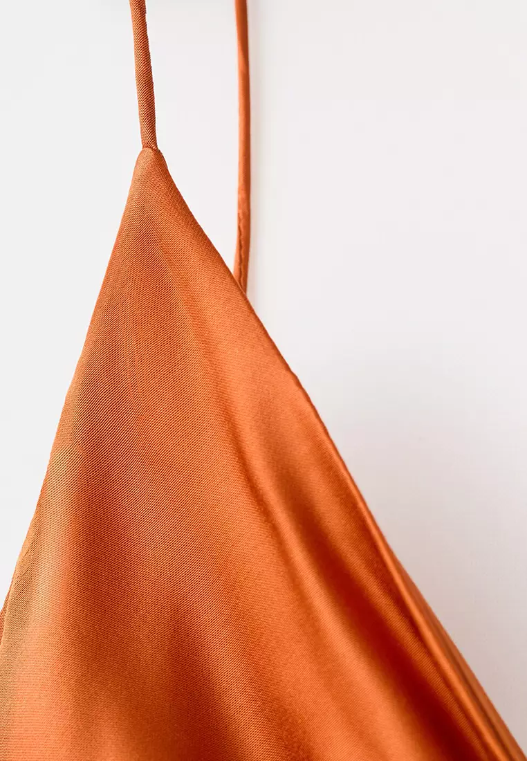 Satin Dress With Gathered V-Neckline