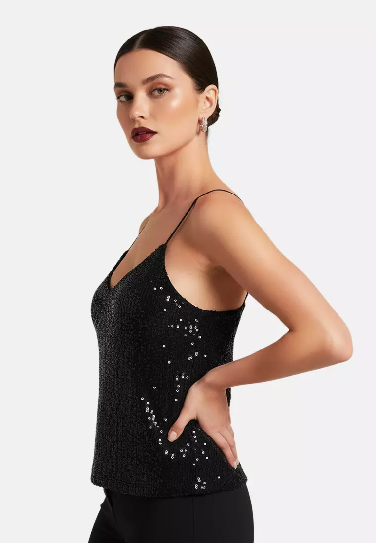 Black Sequin Sleeveless Top