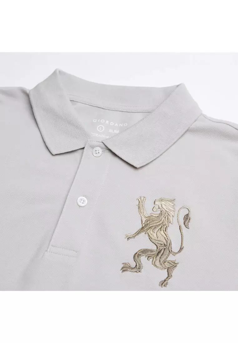 Men's Lion Embroidery Slim Short Sleeve Polo 01016222