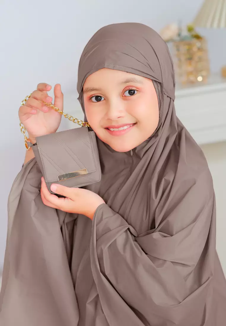 Zalwa Prayer Set | Mukena Travel Polos Resleting 2in1 | Mukena Anak - Wistful Mauve - TK