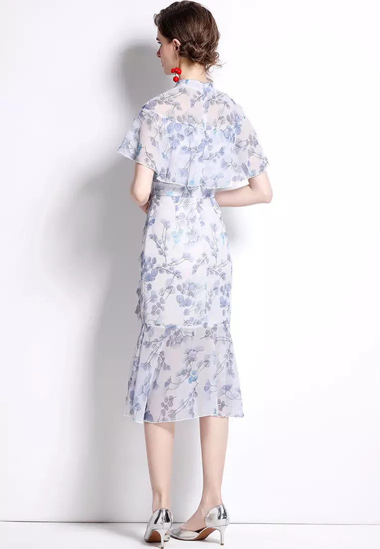 Chinese Cheongsam Style Exquisite Flower Lotus Collar One-piece Dress A22102506