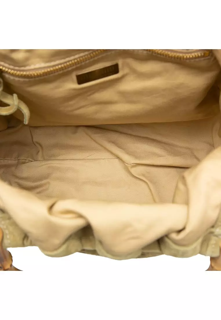 Pre-Loved Miu Miu Laser Cut Suede Bamboo Top Handle Bag