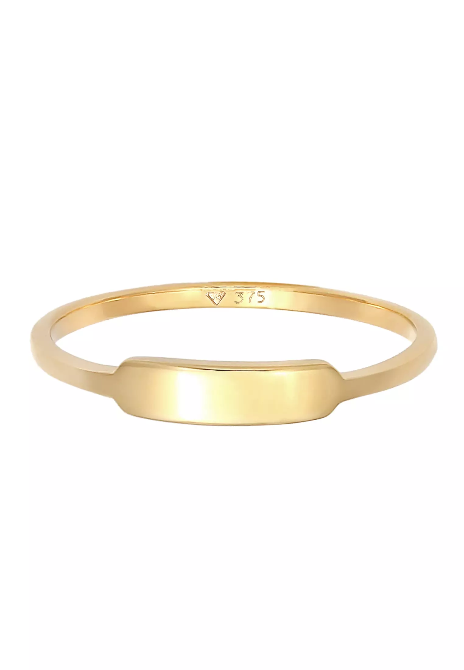 Ring Woman Signet Ring Rectangle Geo Design in 375 Yellow Gold
